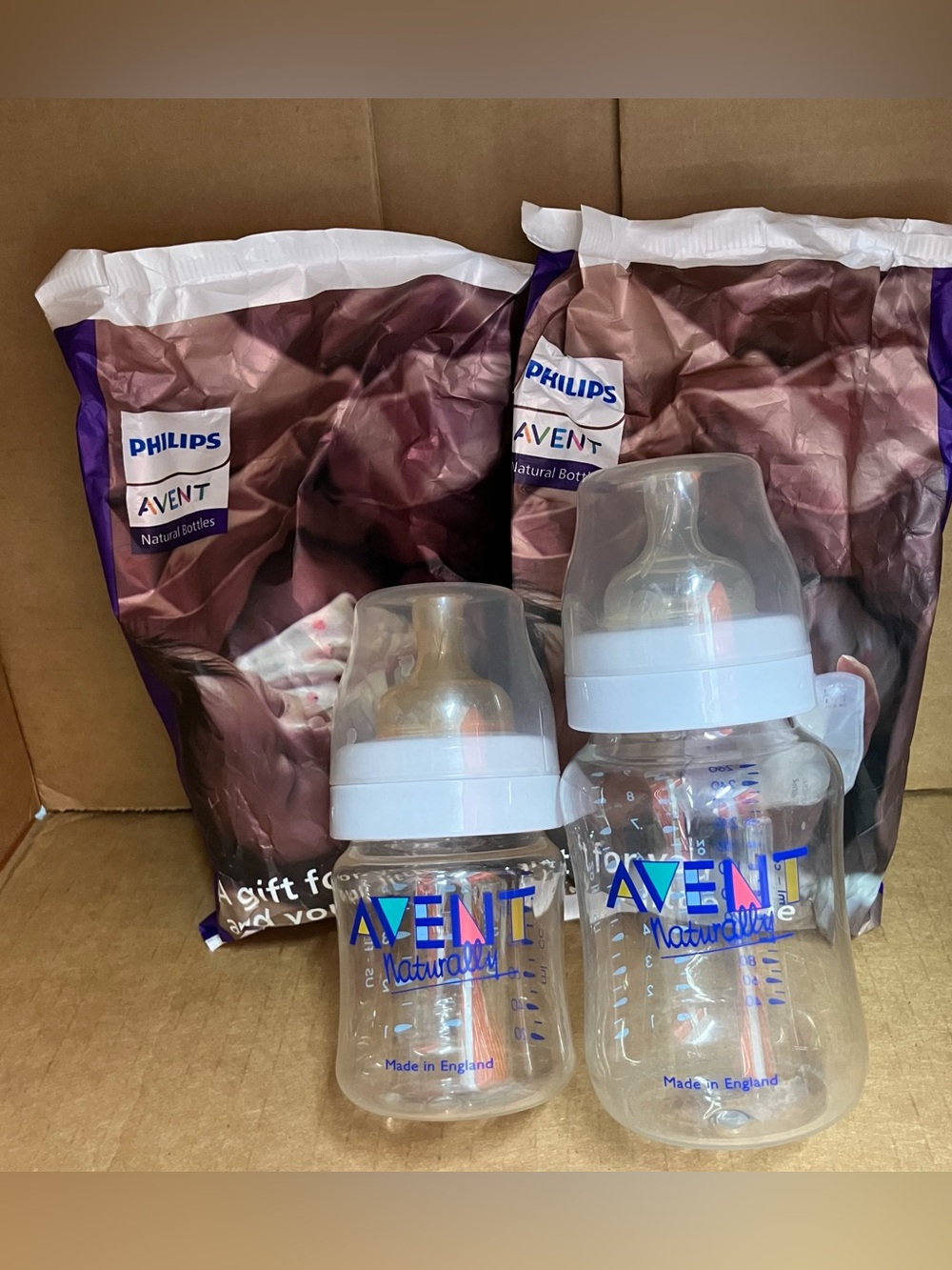 Philips Avent Natural Baby Bottles 4oz (3x) & 9oz (1x) Lot Of 4 BPA-Free England